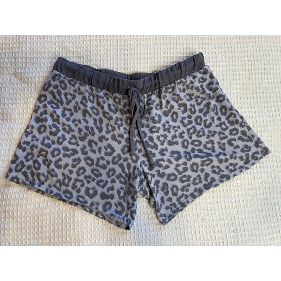 Lucky Brand Gray Cheetah Print Draw String Cozy Pajama Shorts Y2K Style Medium - Picture 1 of 8